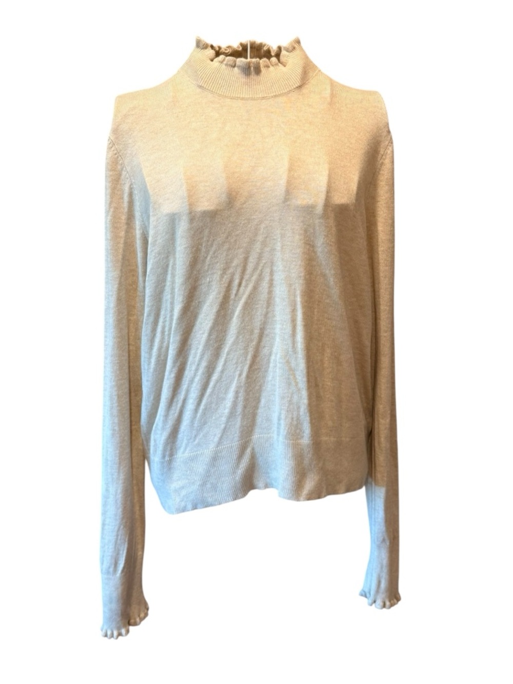 All:Row Sweater Cream Oatmeal Ruffle Long Sleeve Mock Neck M